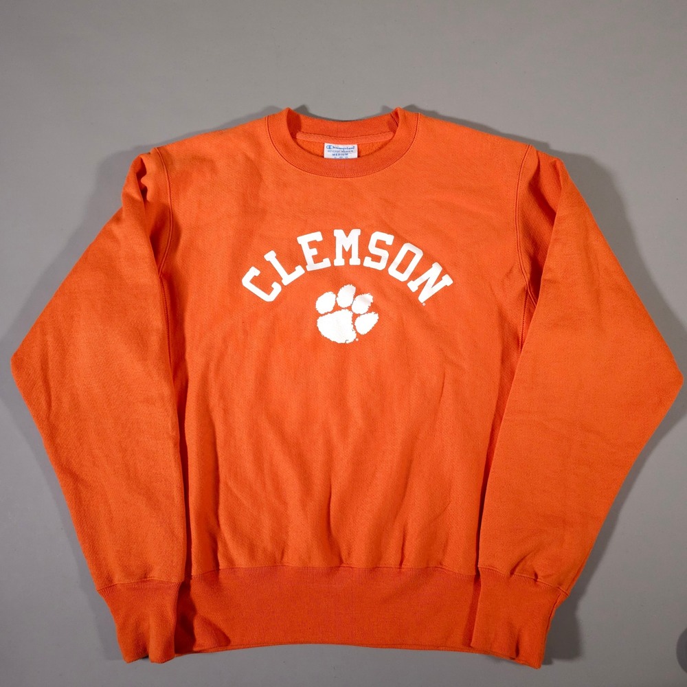 Champion Sweatshirt Mens Medium Orange Clemson Tigers Reverse Weave Pullover
